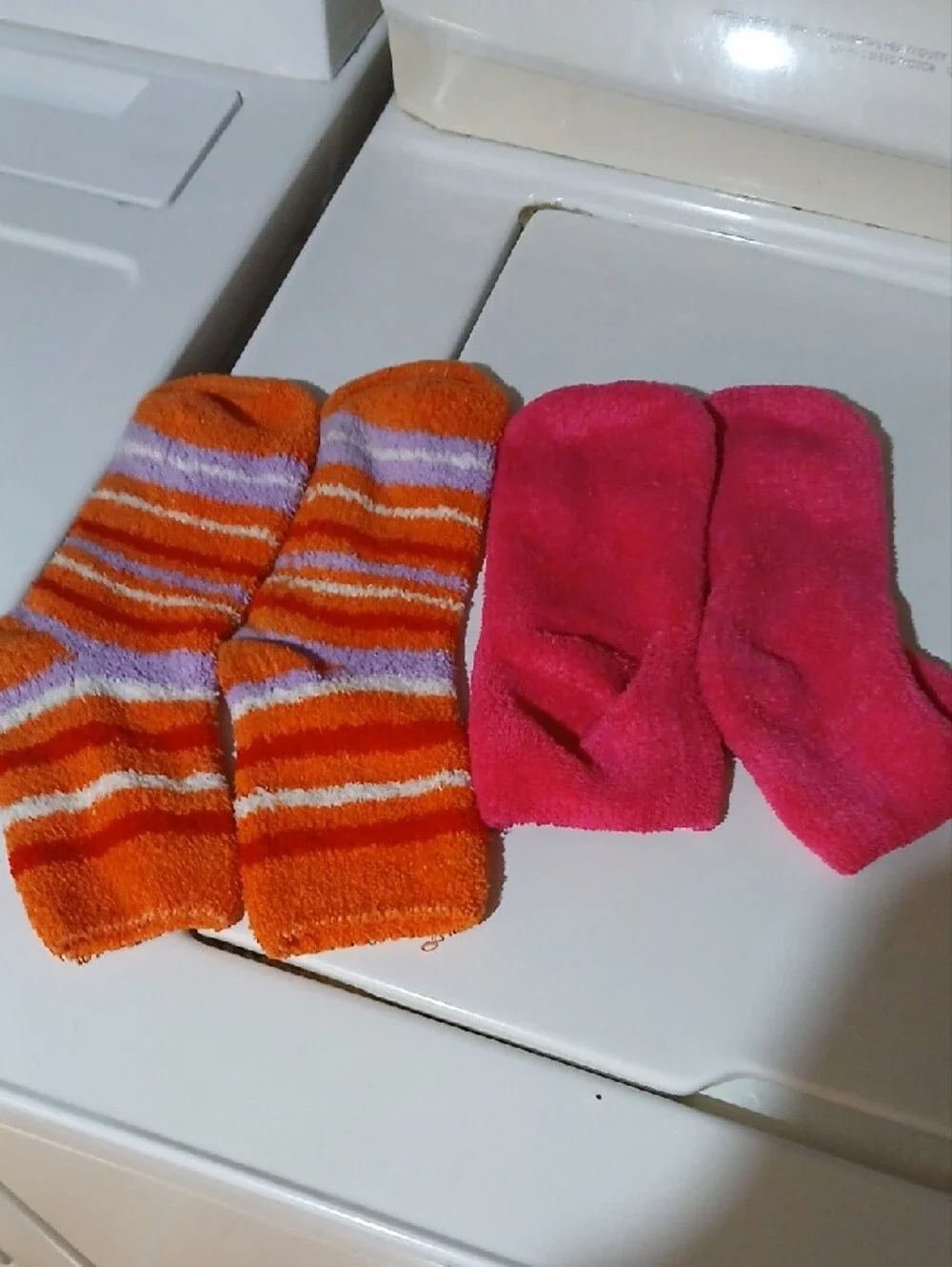 Cozy Fuzzy Crew Socks - Orange Stripes & Bright Pink